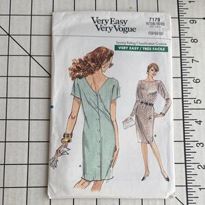 Very Easy Very Vogue 7179 Sewing Pattern – Sizes 12 14 16 – 1988 Button-Back Dre